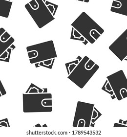 Wallet icon in flat style. Purse vector illustration on white isolated background. Finance bag seamless pattern business concept.