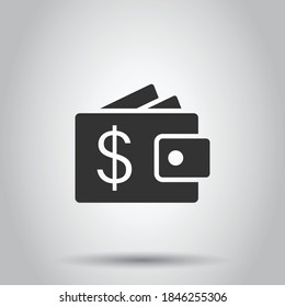 Wallet icon in flat style. Purse vector illustration on white isolated background. Finance bag business concept.