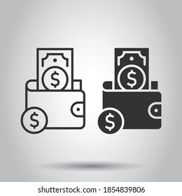 Wallet icon in flat style. Purse vector illustration on white isolated background. Finance bag business concept.