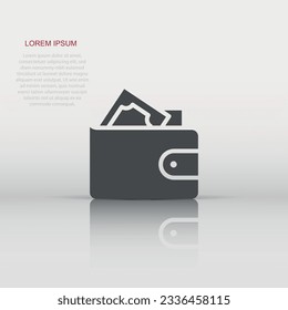 Wallet icon in flat style. Purse vector illustration on white isolated background. Finance bag business concept.