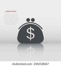 Wallet icon in flat style. Purse vector illustration on white isolated background. Finance bag business concept.
