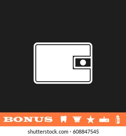 Wallet icon flat. White pictogram on black background. Vector illustration symbol and bonus button tooth, vase, star, mirror, bottle