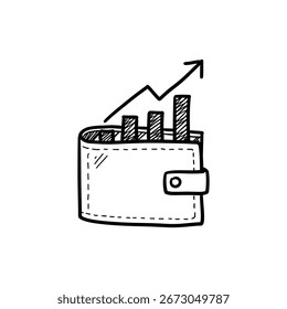 Icono de billetera con gráfico de crecimiento Doodle
