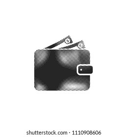 Wallet icon in halftone style. Black and white monochrome vector illustration.