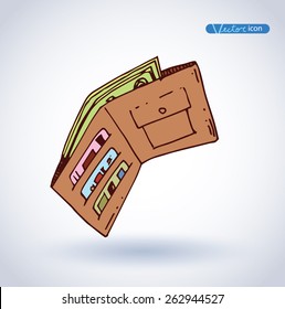 Wallet icon, hand drawn illustration.   