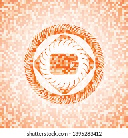 wallet icon inside abstract emblem, orange mosaic background