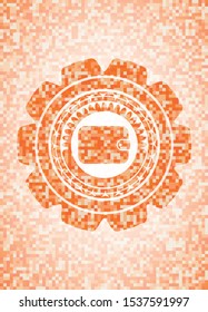 wallet icon inside abstract emblem, orange mosaic background