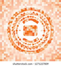 wallet icon inside abstract orange mosaic emblem with background