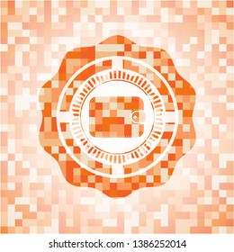 wallet icon inside abstract orange mosaic emblem with background