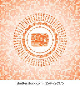 wallet icon inside abstract orange mosaic emblem with background