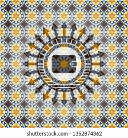 wallet icon inside arabesque emblem background. arabic decoration.