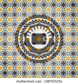 wallet icon inside arabesque emblem background. arabic decoration.