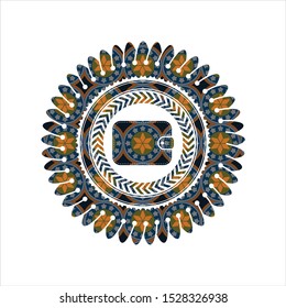 wallet icon inside arabesque emblem background. arabic decoration.