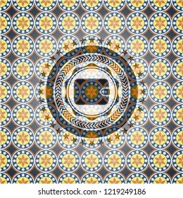 wallet icon inside arabesque style emblem. arabic decoration.
