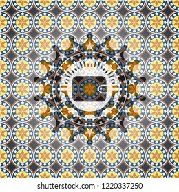 wallet icon inside arabesque style emblem. arabic decoration.