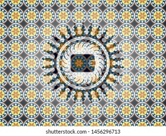 wallet icon inside arabesque style emblem. arabic decoration.