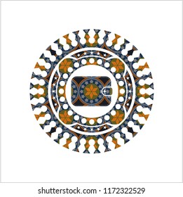 wallet icon inside arabic badge background. Arabesque decoration.