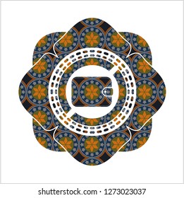 wallet icon inside arabic badge background. Arabesque decoration.