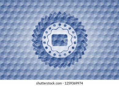 wallet icon inside blue badge with geometric pattern.