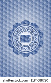 wallet icon inside blue emblem with geometric pattern background.