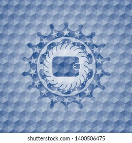 wallet icon inside blue emblem with geometric pattern background.