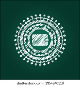 wallet icon inside chalkboard emblem