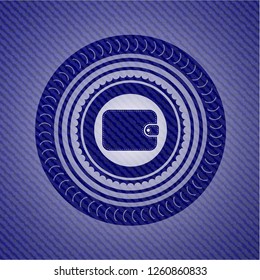 wallet icon inside emblem with denim high quality background