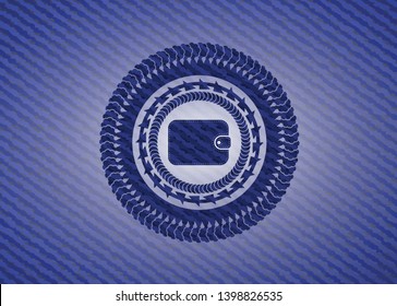 wallet icon inside emblem with denim texture