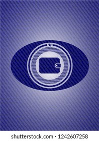 wallet icon inside emblem with jean texture