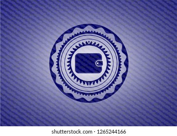 wallet icon inside emblem with jean background