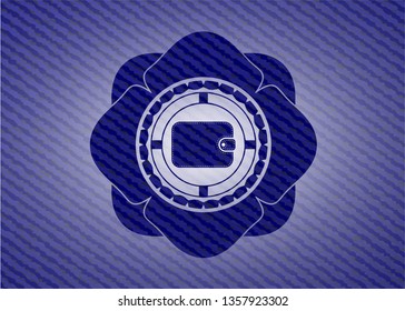 wallet icon inside emblem with jean background