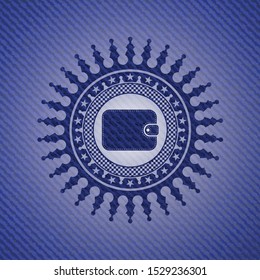 wallet icon inside emblem with jean background