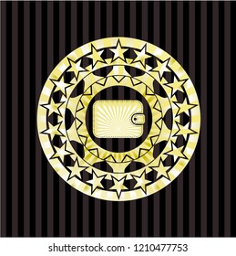 wallet icon inside gold emblem or badge