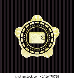 wallet icon inside gold emblem or badge