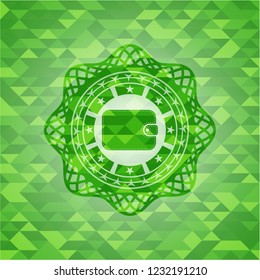wallet icon inside green emblem with mosaic ecological style background