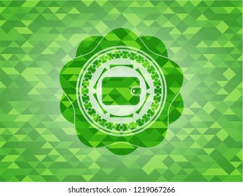 wallet icon inside green mosaic emblem