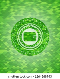 wallet icon inside green mosaic emblem