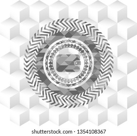 wallet icon inside grey badge with geometric cube white background