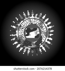 wallet icon inside grey camo emblem. 