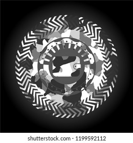 wallet icon inside grey camouflaged emblem