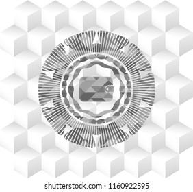 wallet icon inside grey emblem with cube white background