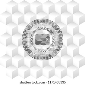 wallet icon inside grey emblem with cube white background