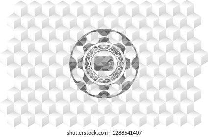 wallet icon inside grey emblem. Vintage with geometric cube white background
