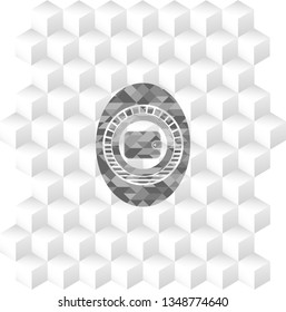 wallet icon inside grey emblem with cube white background