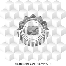 wallet icon inside grey emblem. Vintage with geometric cube white background