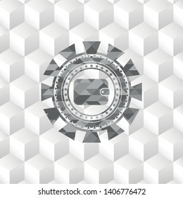 wallet icon inside grey icon or emblem with geometric cube white background