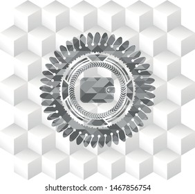 wallet icon inside grey emblem with cube white background