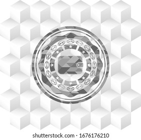 wallet icon inside grey emblem. Vintage with geometric cube white background