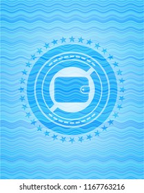 wallet icon inside light blue water style emblem.