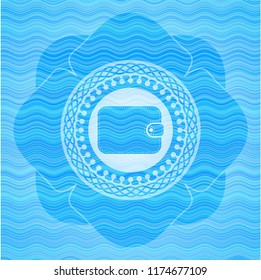 wallet icon inside light blue water emblem.
